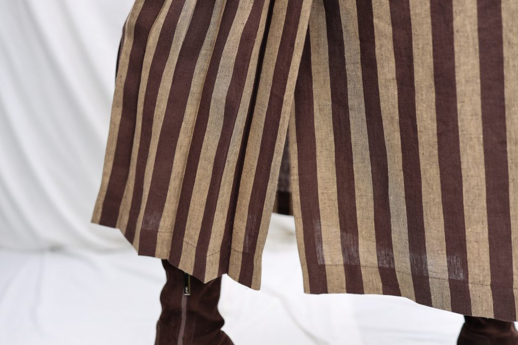 Striped Linen Pleated Wrap Skirt