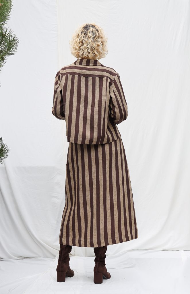 Striped Linen Pleated Wrap Skirt