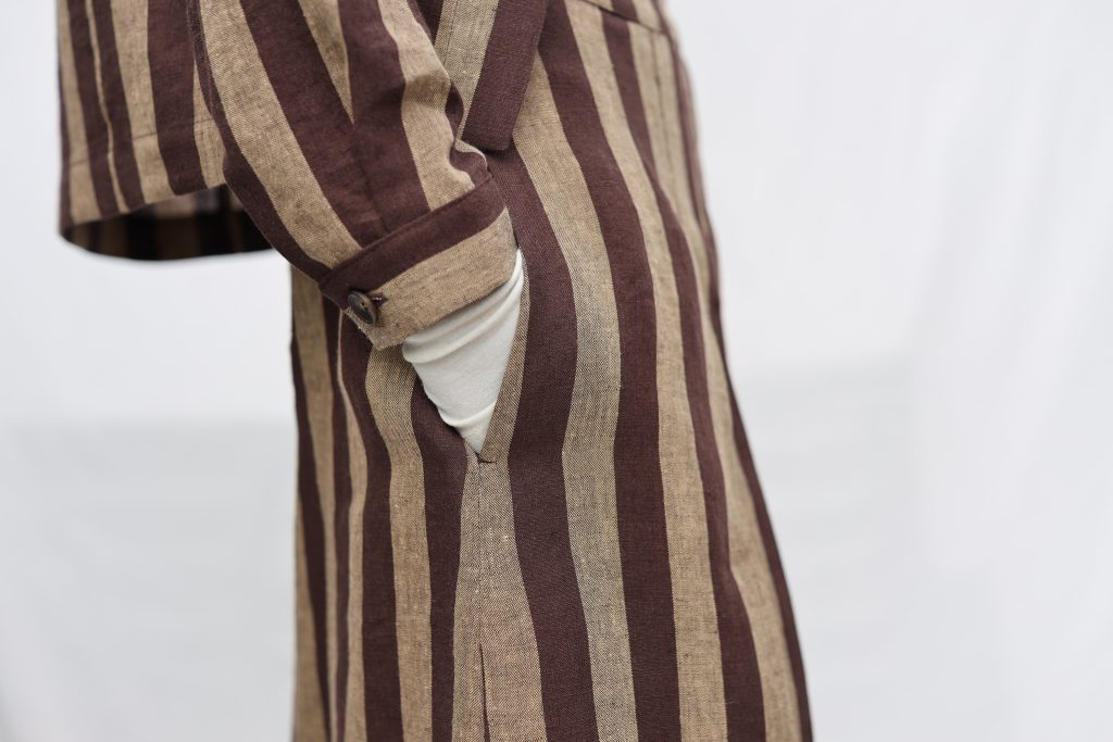 Striped Linen Pleated Wrap Skirt