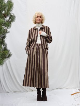 Striped Linen Pleated Wrap Skirt | Skirts | Sustainable clothing | OffOn clothing