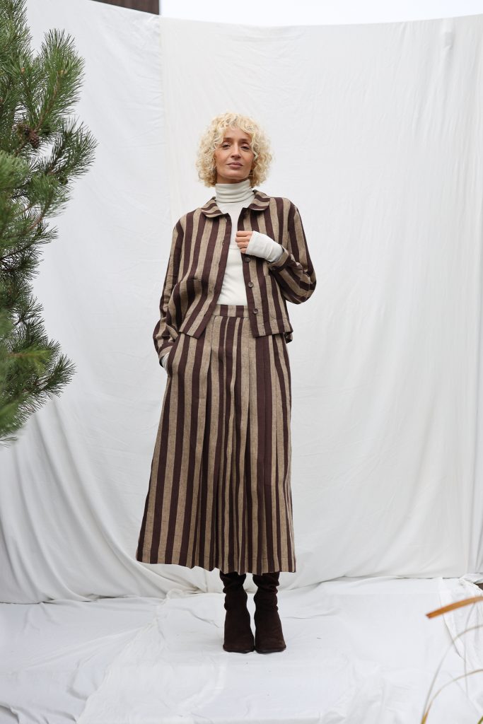Striped Linen Pleated Wrap Skirt | Skirts | Sustainable clothing | OffOn clothing