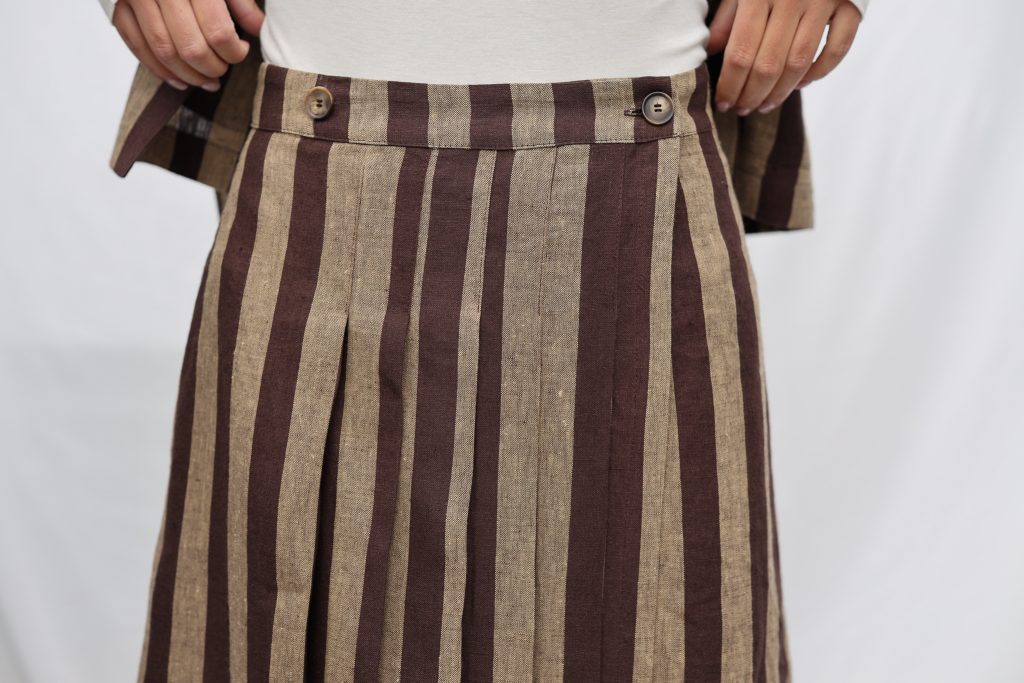 Striped Linen Pleated Wrap Skirt