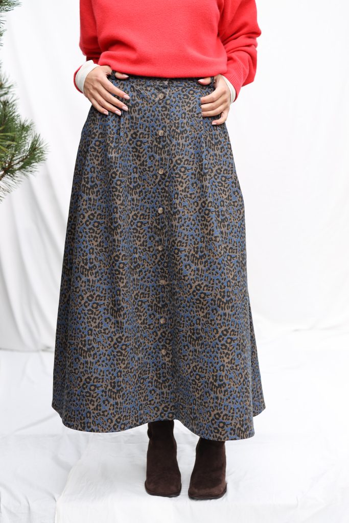 Animal Print Denim A-Line Skirt