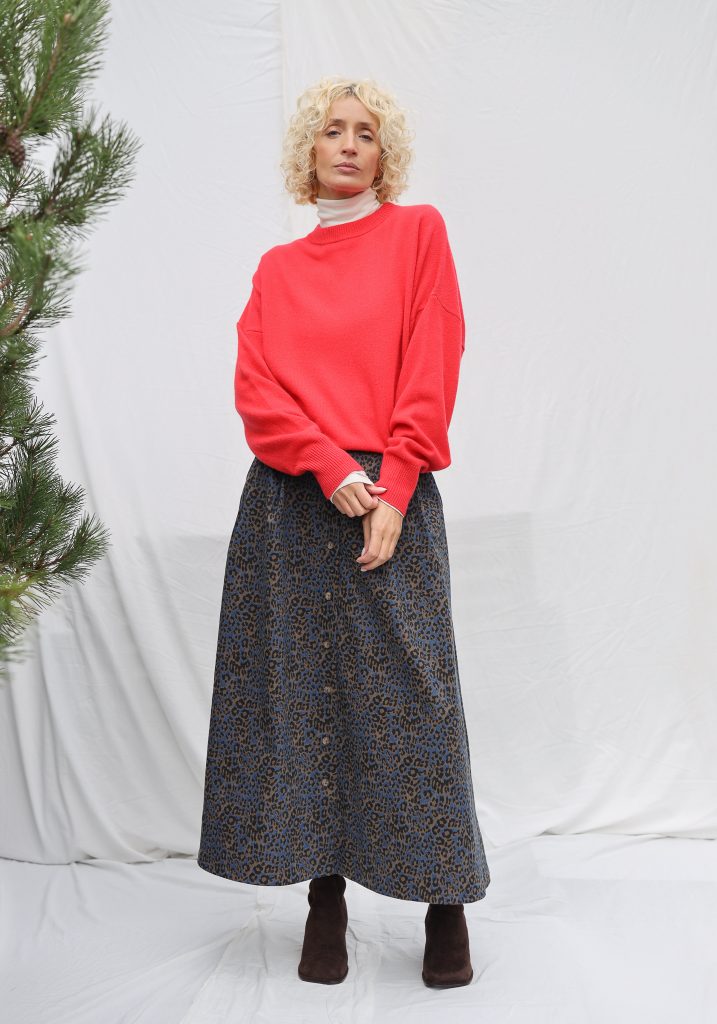 Animal Print Denim A-Line Skirt | Skirts | Sustainable clothing | OffOn clothing