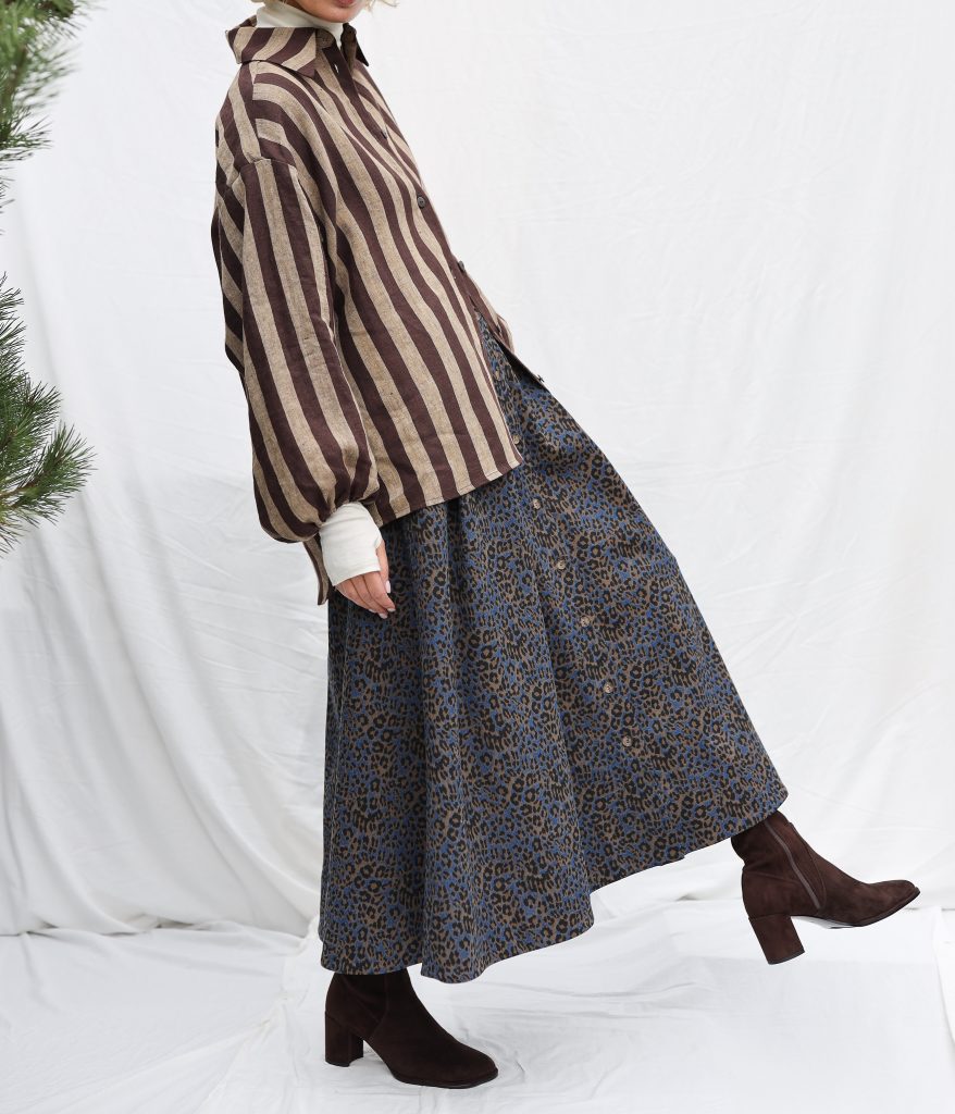 Animal Print Denim A-Line Skirt