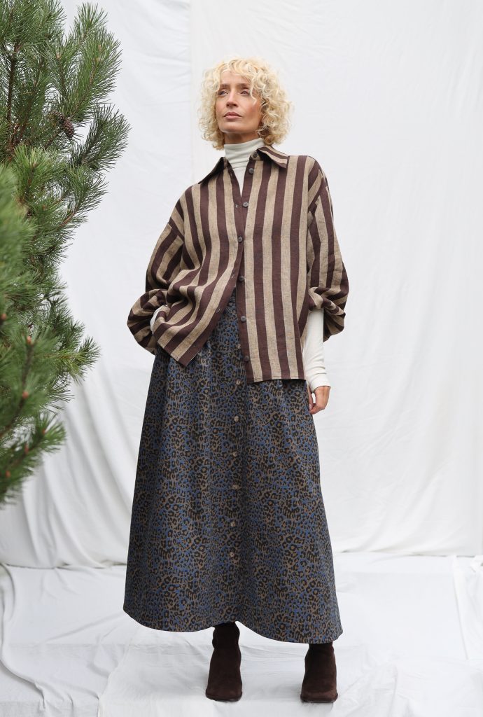 Animal Print Denim A-Line Skirt