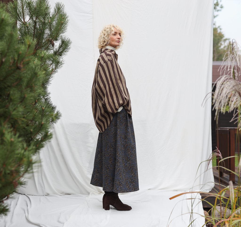 Animal Print Denim A-Line Skirt