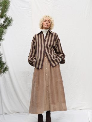 Oversized Long Sleeve Linen Shirt in Stripes ELIAN | Skirt | Sustainable clothing | OffOn clothing