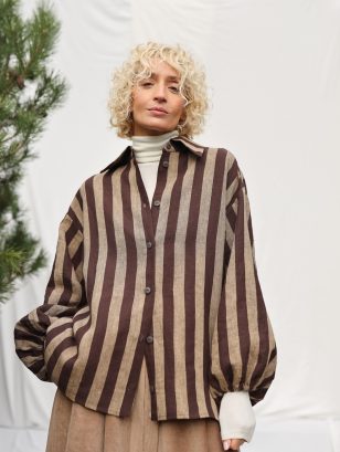 Oversized Long Sleeve Linen Shirt in Stripes ELIAN | Top | Sustainable clothing | OffOn clothing