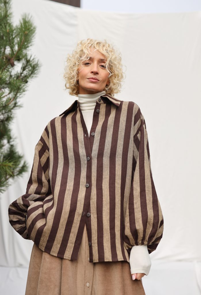 Oversized Long Sleeve Linen Shirt in Stripes ELIAN | Top | Sustainable clothing | OffOn clothing