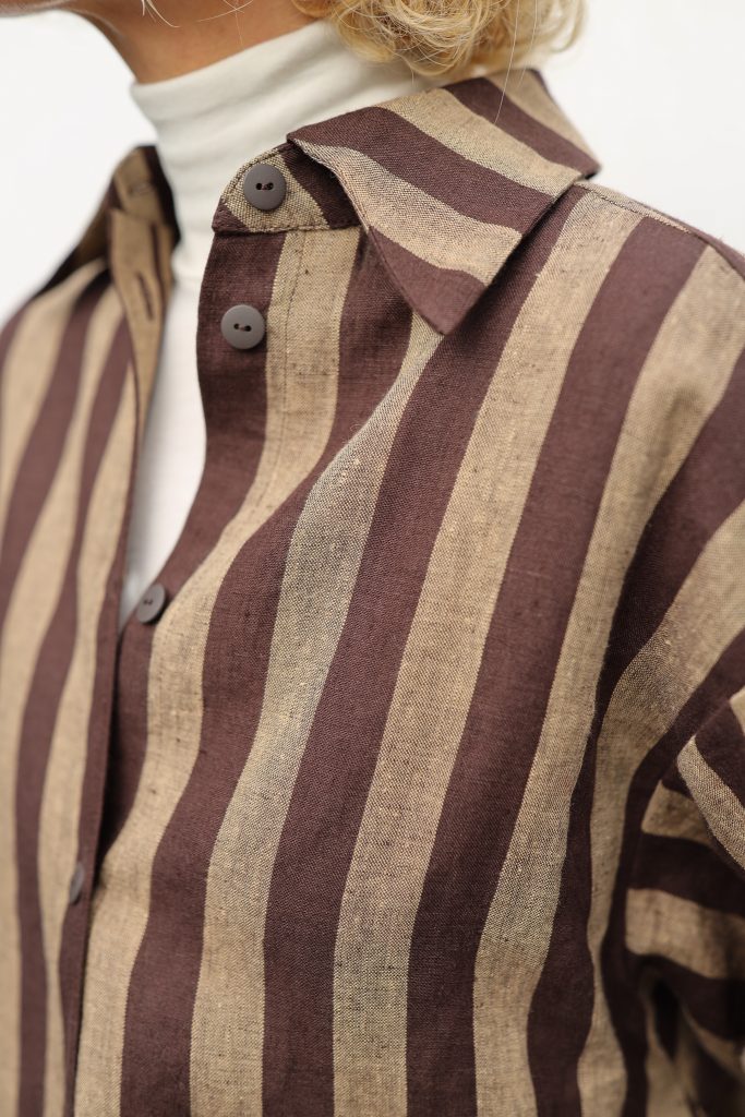 Oversized Long Sleeve Linen Shirt in Stripes ELIAN