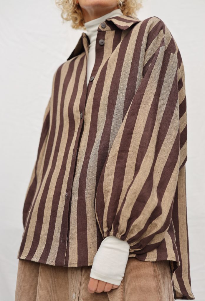 Oversized Long Sleeve Linen Shirt in Stripes ELIAN