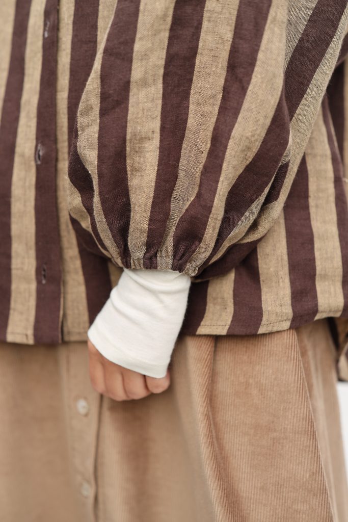 Oversized Long Sleeve Linen Shirt in Stripes ELIAN