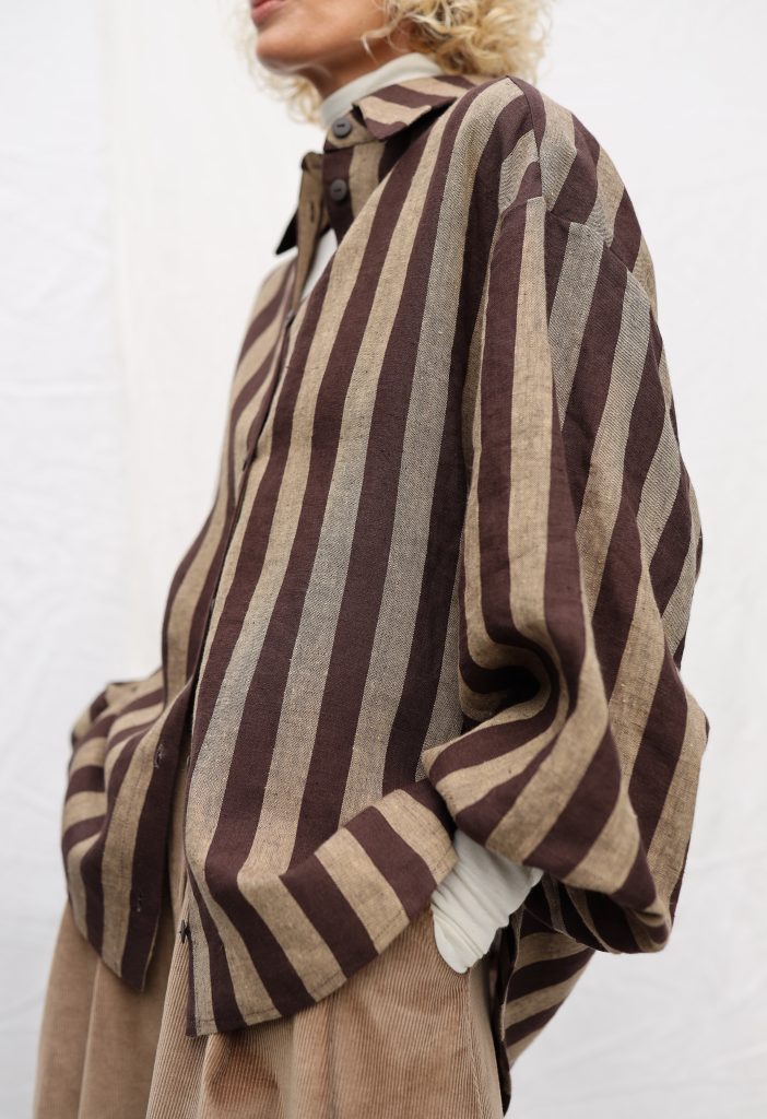 Oversized Long Sleeve Linen Shirt in Stripes ELIAN