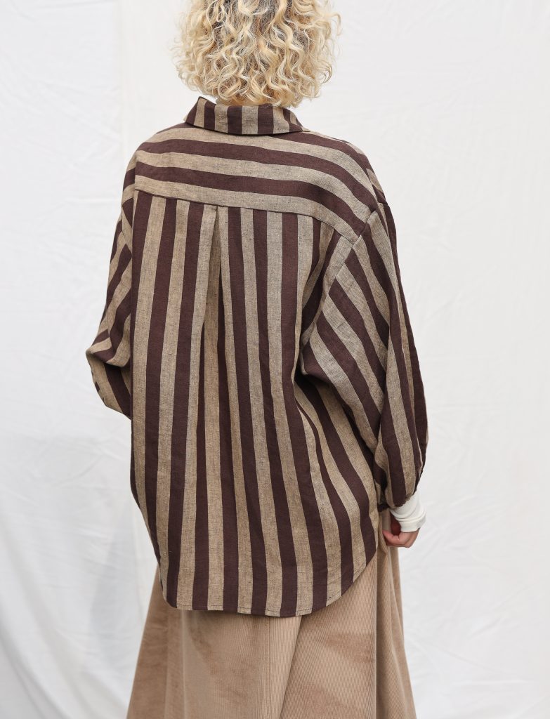 Oversized Long Sleeve Linen Shirt in Stripes ELIAN