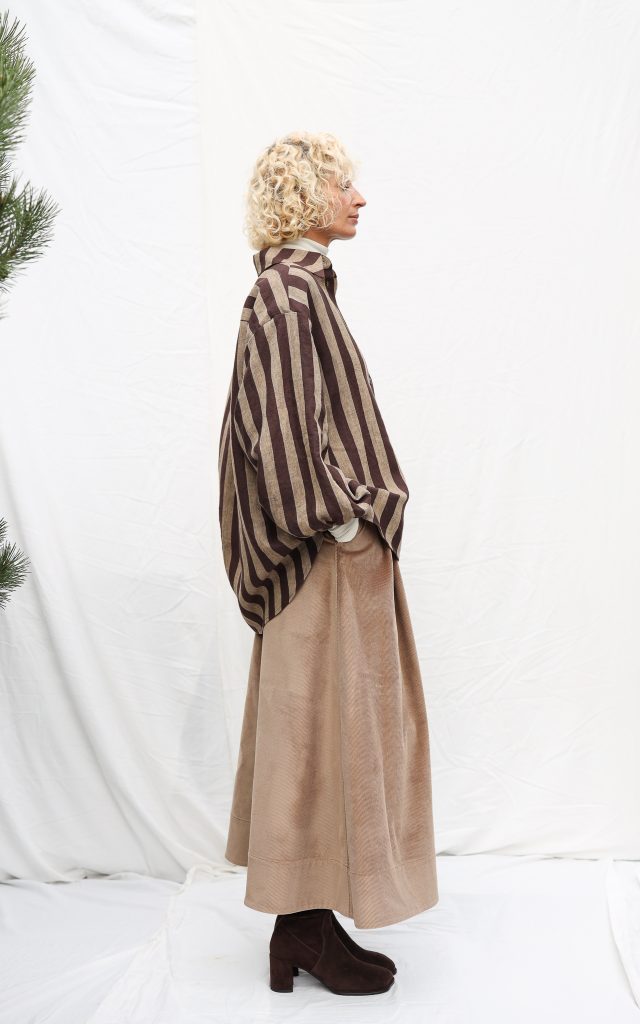 Oversized Long Sleeve Linen Shirt in Stripes ELIAN