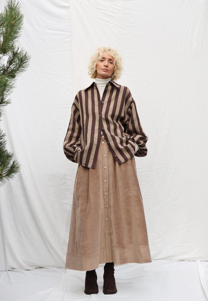 Oversized Long Sleeve Linen Shirt in Stripes ELIAN