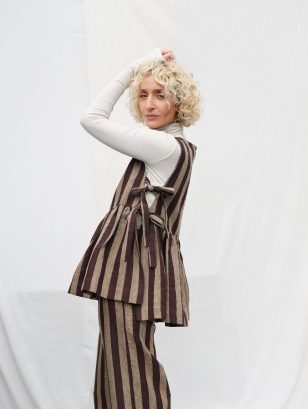 Striped Linen Top With Ribbon Ties | Tops | Sustainable clothing | OffOn clothing