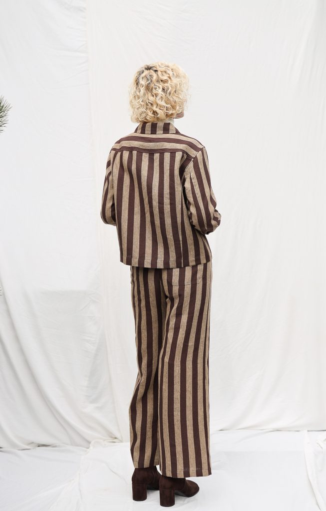 Peter Pan Collar Cropped Linen Jacket in Stripes