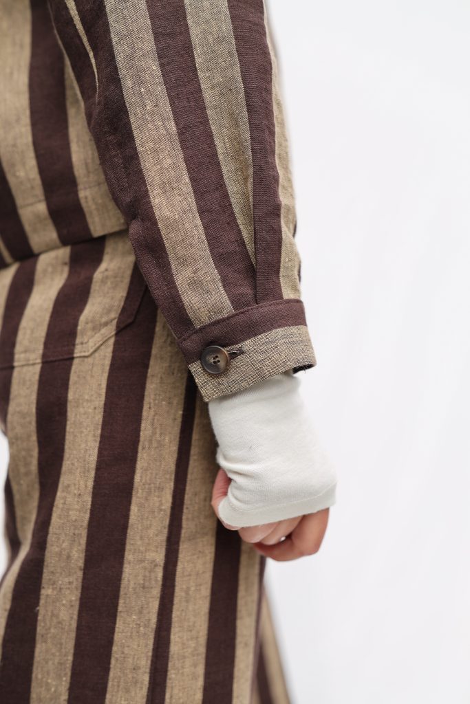 Peter Pan Collar Cropped Linen Jacket in Stripes