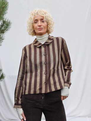 Peter Pan Collar Cropped Linen Jacket in Stripes | Jacket | Sustainable clothing | OffOn clothing