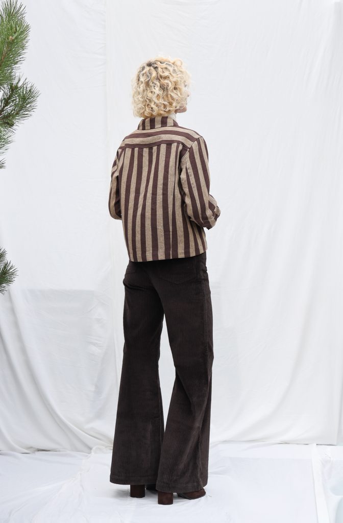 Peter Pan Collar Cropped Linen Jacket in Stripes