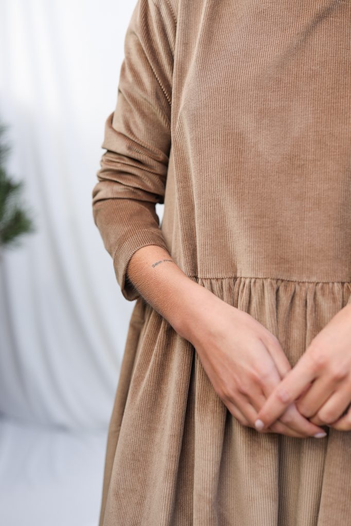 Loose Long Sleeve Cacao Needlecord Dress MILANA