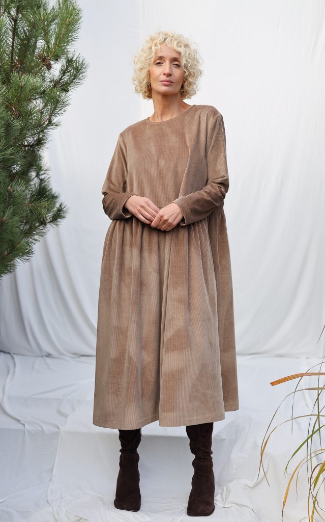 Loose Long Sleeve Cacao Needlecord Dress MILANA | Dress | Sustainable clothing | OffOn clothing