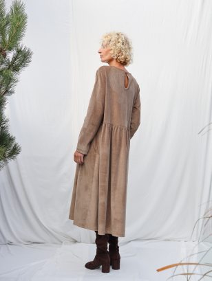 Loose Long Sleeve Cacao Needlecord Dress MILANA | Dress | Sustainable clothing | OffOn clothing