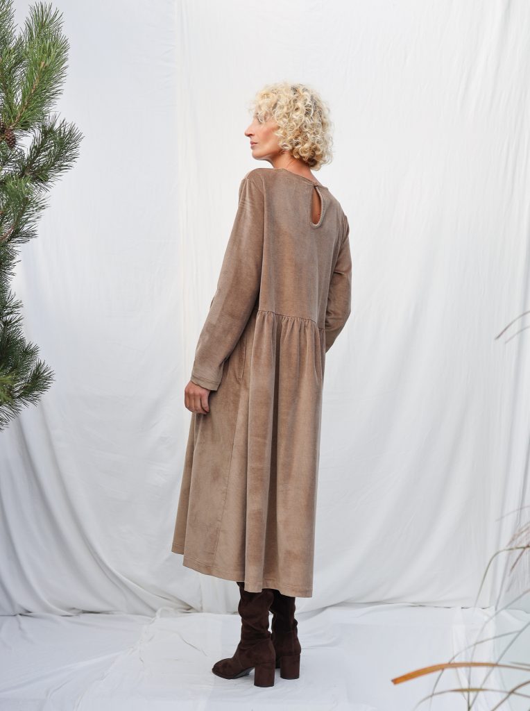 Loose Long Sleeve Cacao Needlecord Dress MILANA | Dress | Sustainable clothing | OffOn clothing