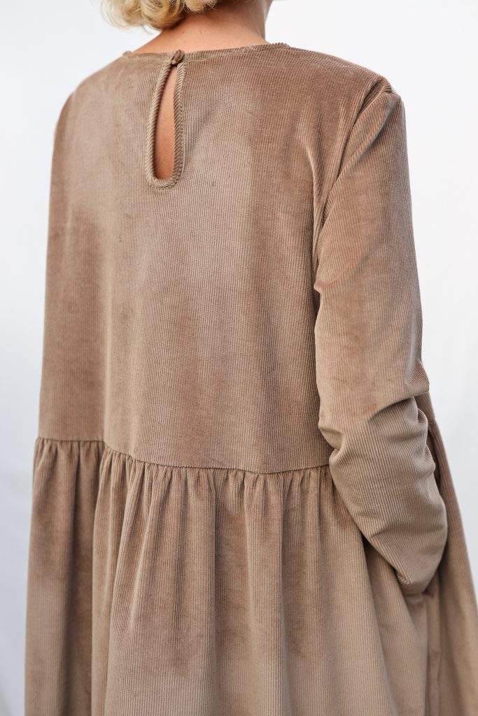 Loose Long Sleeve Cacao Needlecord Dress MILANA
