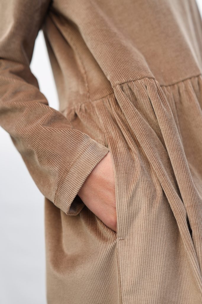 Loose Long Sleeve Cacao Needlecord Dress MILANA