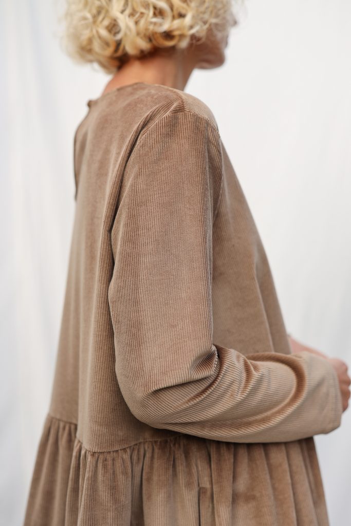 Loose Long Sleeve Cacao Needlecord Dress MILANA