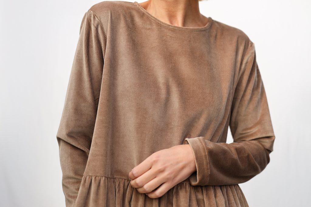 Loose Long Sleeve Cacao Needlecord Dress MILANA