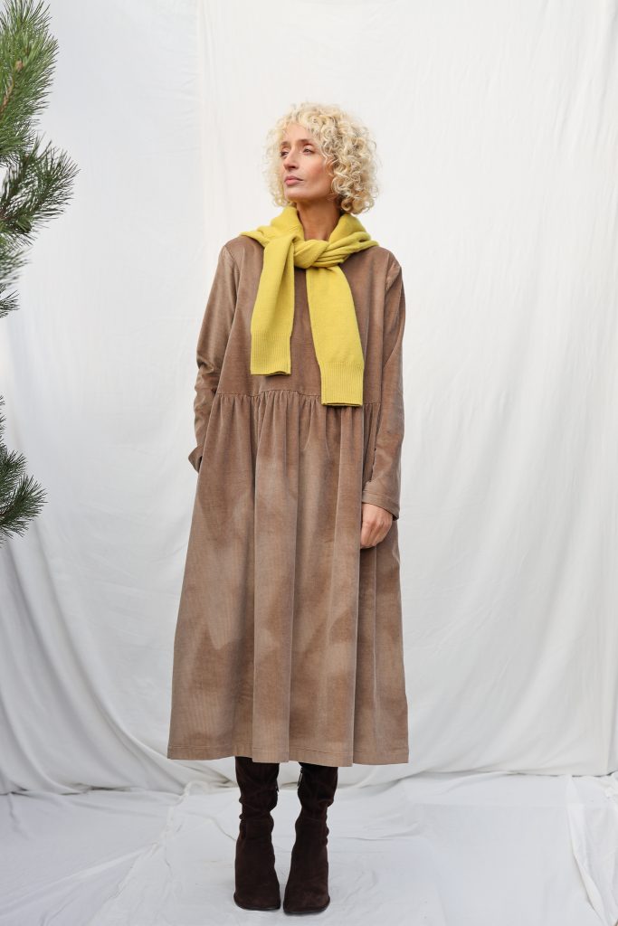Loose Long Sleeve Cacao Needlecord Dress MILANA