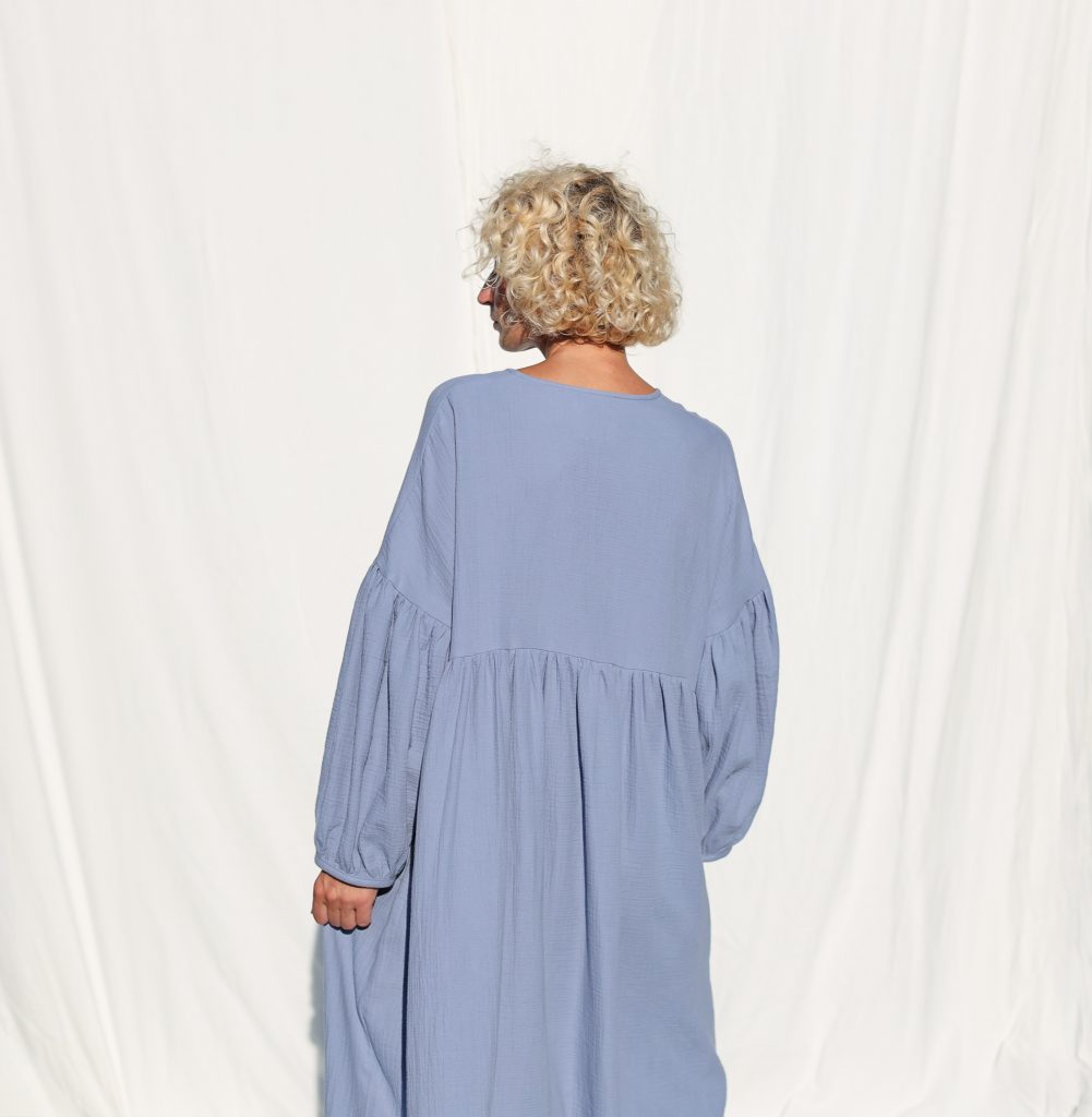 Steel Blue Double Gauze Oversized Dress GRETA