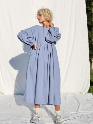 Steel Blue Double Gauze Oversized Dress GRETA | Dress | Sustainable clothing | OffOn clothing