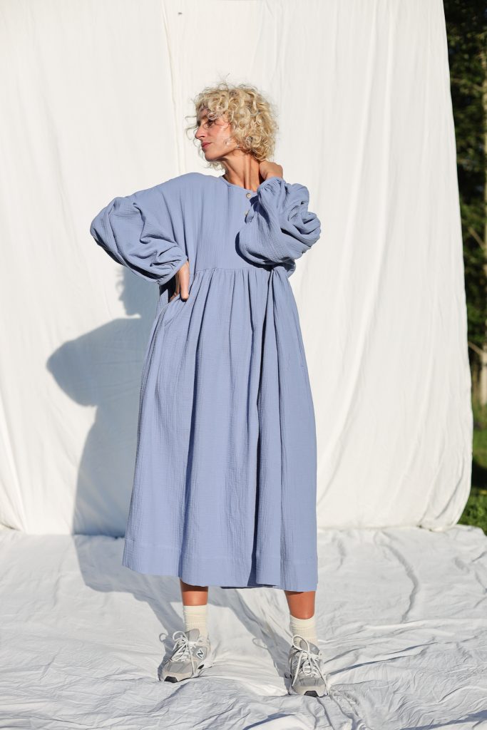 Steel Blue Double Gauze Oversized Dress GRETA | Dress | Sustainable clothing | OffOn clothing