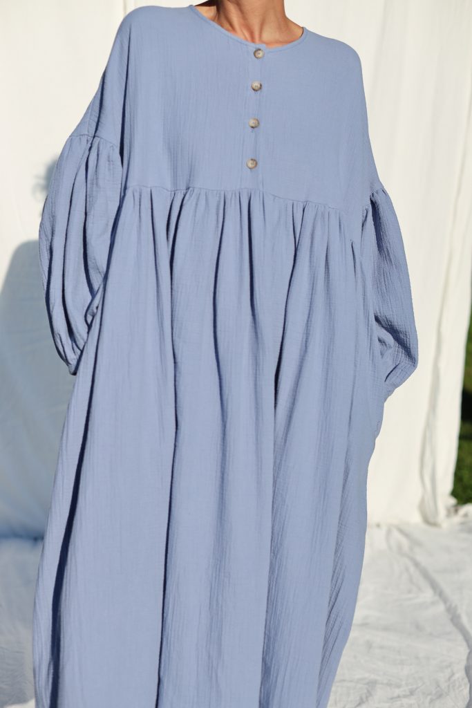 Steel Blue Double Gauze Oversized Dress GRETA