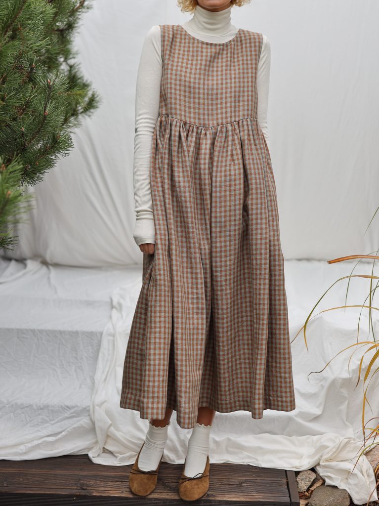 Sleveless Gingham Linen Smock Dress