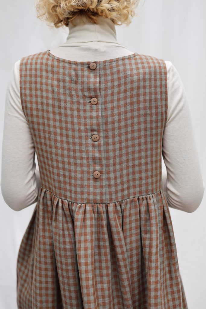 Sleveless Gingham Linen Smock Dress