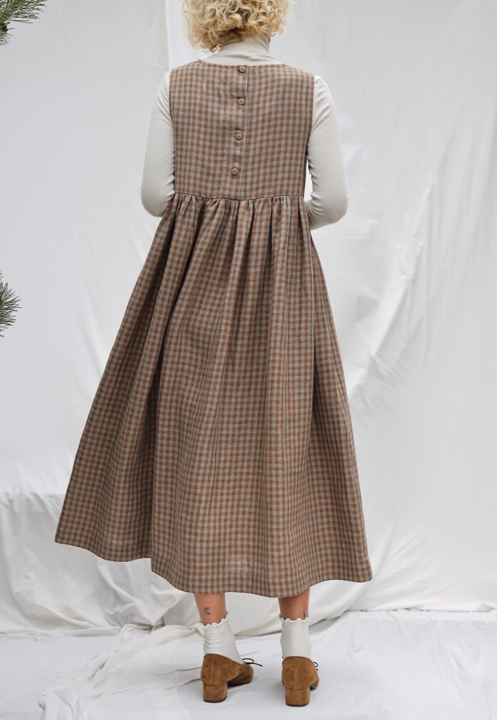 Sleveless Gingham Linen Smock Dress