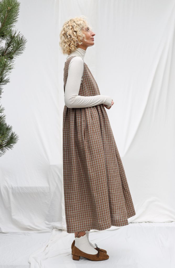 Sleveless Gingham Linen Smock Dress