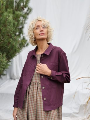 Boxy Workwear Cotton Jacket in Aubergine | Jacket | Sustainable clothing | OffOn clothing